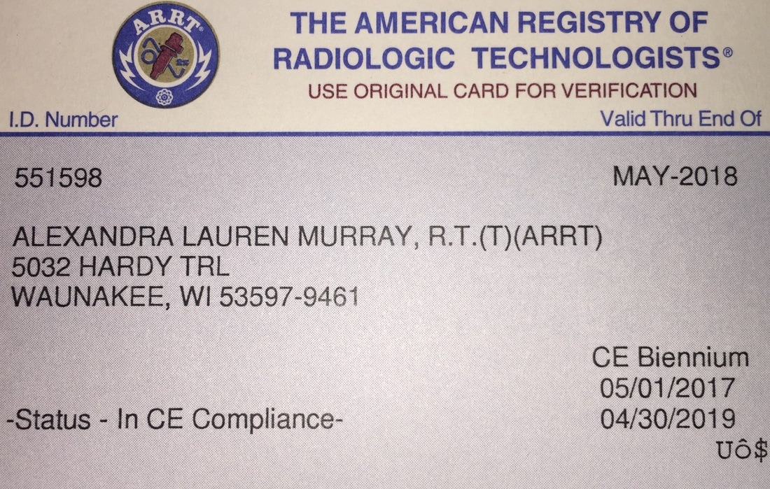 Certifications/Licenses Alexandra Murray B S R T (T)